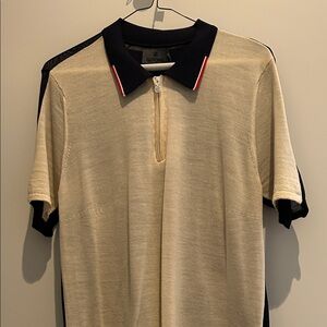 G/FORE Beige Polo with Navy Collar and Red-Trim Zip
